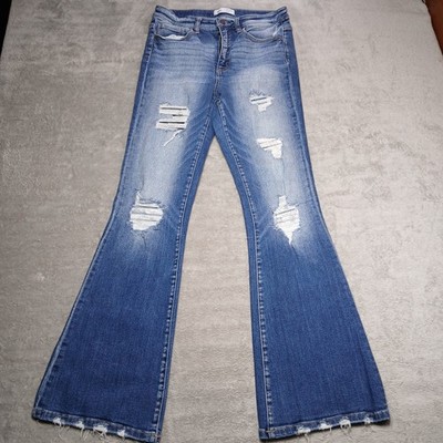 BKE Parker Womens 28x33.5 High Rise Flare Jeans Blue Distressed Denim Boho Y2K