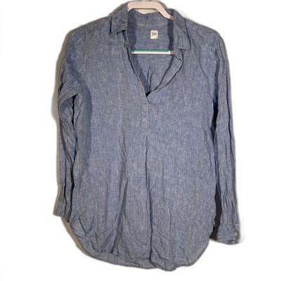 GAP WOMENS BLUE LINEN V NECK TOP BLOUSE MEDIUM