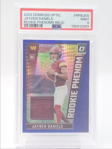 JAYDEN DANIELS 2024 DONRUSS OPTIC ROOKIE PATCH BLUE HYPER PRIZM RC PSA 9 Q5346