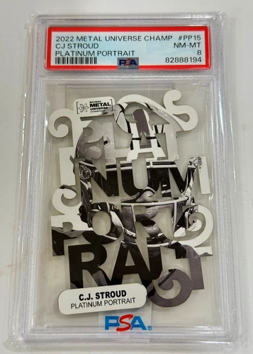 CJ STROUD 2022 SKYBOX METAL UNIVERSE PLATINUM PORTRAITS DIE CUT ROOKIE RC PSA 8