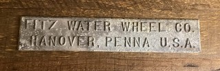 Hanover Pa. Vintage Fitz Water Wheel Co. Metal Plaque/Plate Neat