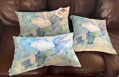 Lot of 3 Polar Bear Throw Pillows & Lumbar Macodesign Collection  Poland Decor