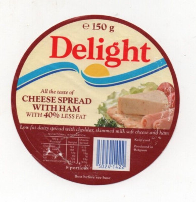 Belgien - Vintage Käse Etikett - Delight Käseaufstrich mit Schinken