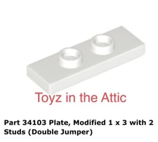 Lego 2x 34103 White Plate, Modified 1 x 3 with 2 Studs (Double Jumper) 10497