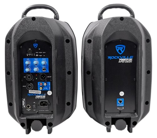 Rockville RPG082K Dual 8" Powered PA DJ Speakers/Bluetooth+Mic+Stands+Cables+Sub - Picture 2 of 11