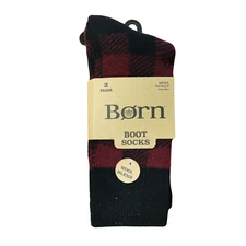 2 Pairs Born Boot Socks Men's Shoe Size 6-12 Wool Blend Black & Burgundy