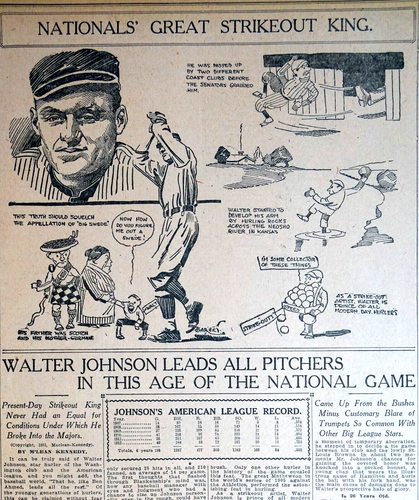1913 Sports Page - Walter Johnson, Washington Nationals Great Strikeout King - 第 1/2 張圖片