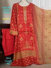 XL Size 44 LINEN 3pc Shalwar Kameez Stitched Embroidered Suit Pakistani Indian