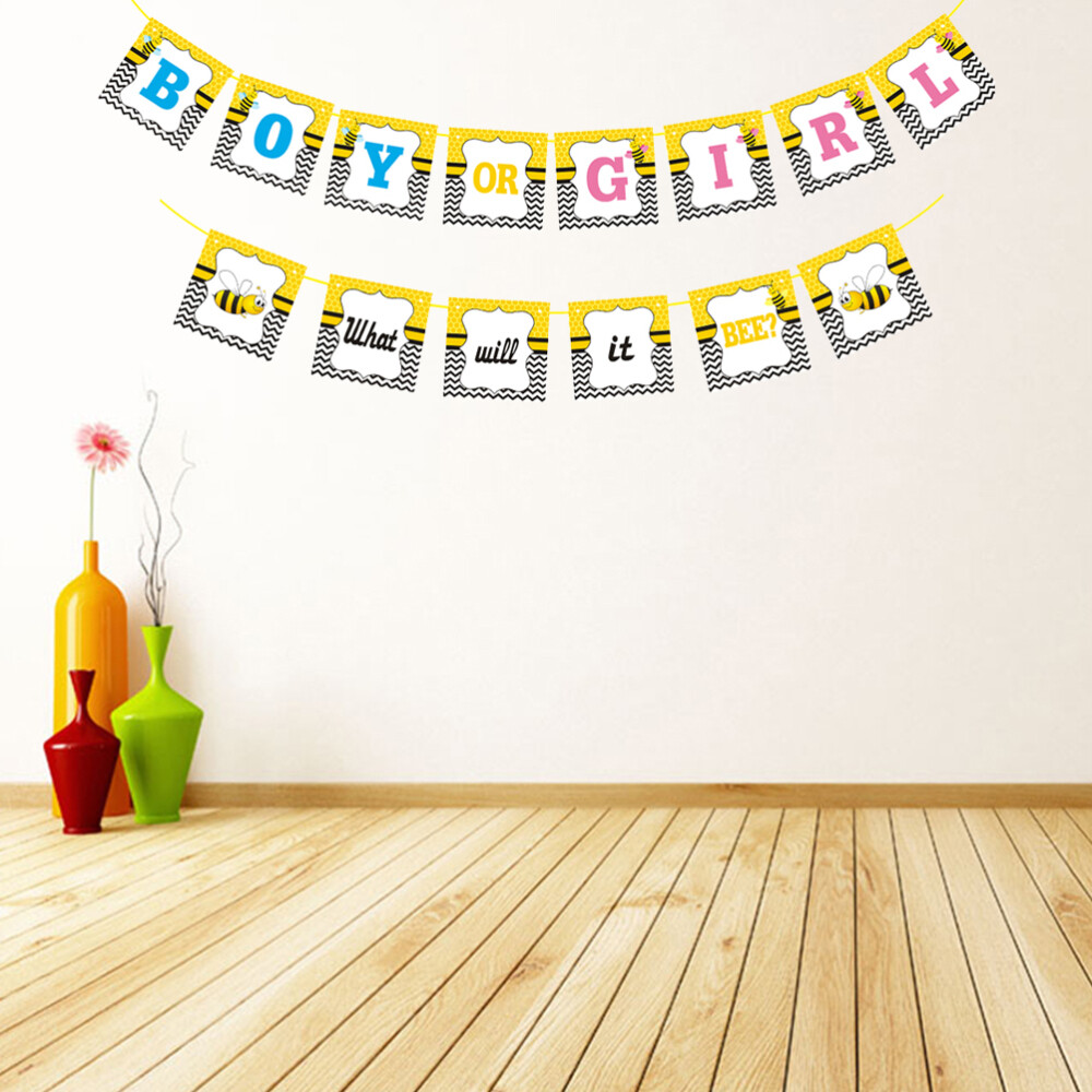 12x12cm Yellow Gender Reveal Banners Set - What Will It Bee Baby Shower Decor