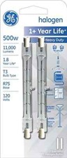 GE T3 Quartz Halogen Bulb 500 Watt Clear Package of 2