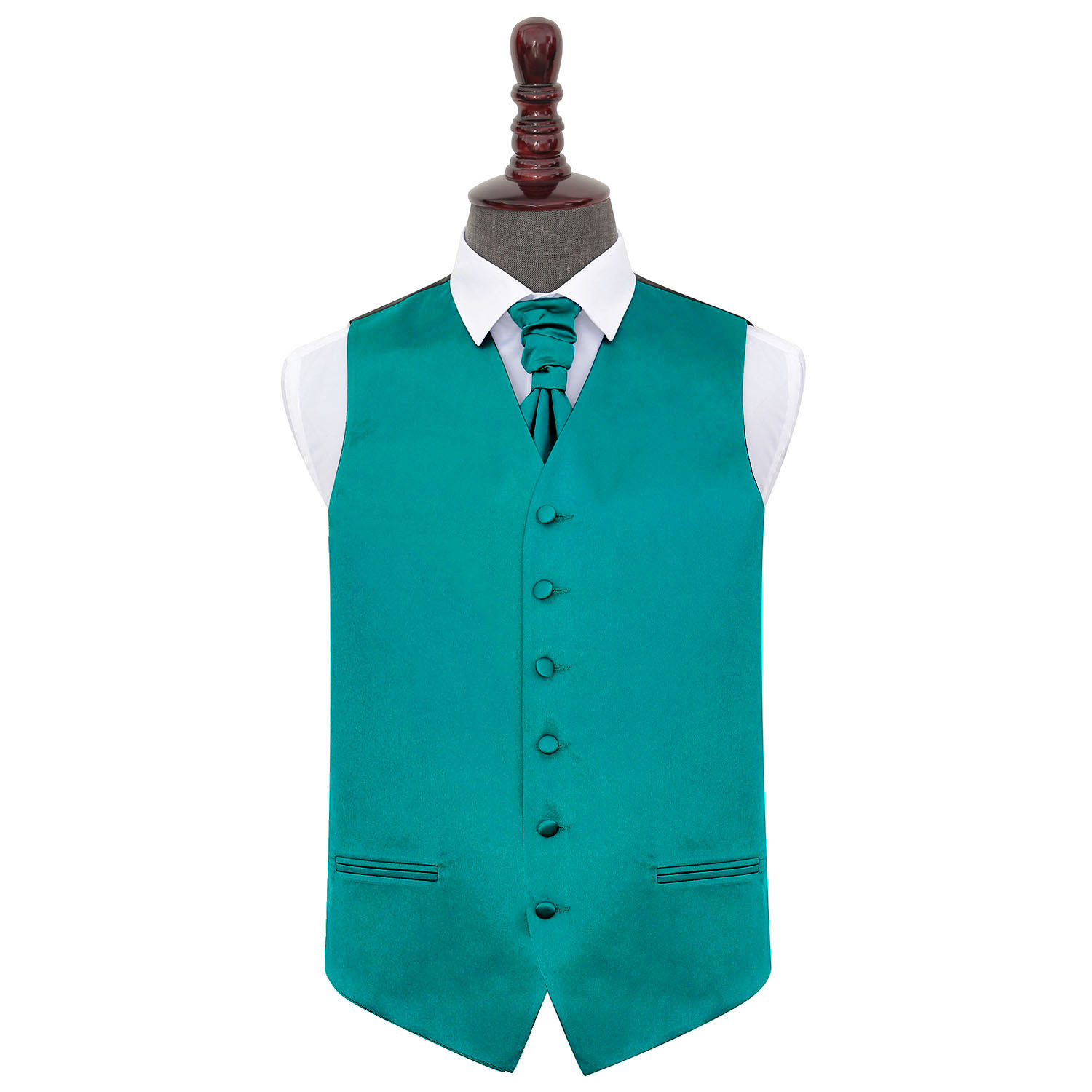 Teal Satin Mens Wedding Waistcoat and Cravat Set by DQT-image