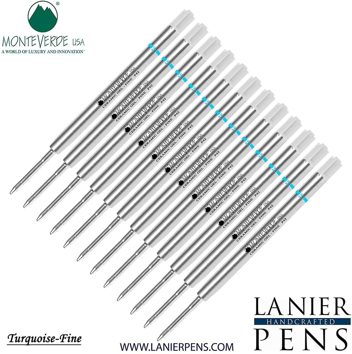 Monteverde P42 Ceramic Gel Ink Refills - 5 Pack Turquoise Fine Tip For Parker Style Pens