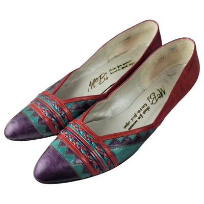 MOBS Colorful Aztec Flat Shoes Womens US 13 Multicolor Leather Sole Pointed Toe