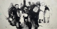 EVA SCHUBERT GERMAN / AUSTRALIAN INK "FAMILY OUTSIDE SYNAGOGUE" 1966