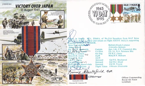 RAF VICTORY OVER JAPAN MULTIPLE SIGNED COVER INC AVM BERNARD CHACKSFIELD