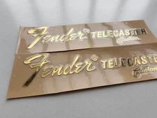 2Pcs FENDER TELECASTER Custom Guitar Headstock Self-Adhesive Metal Stickers Gold