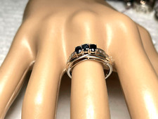 Vintage Sterling Silver 925 Ring with 3 Oval Dark Topaz Gems Bead Accents Size 8