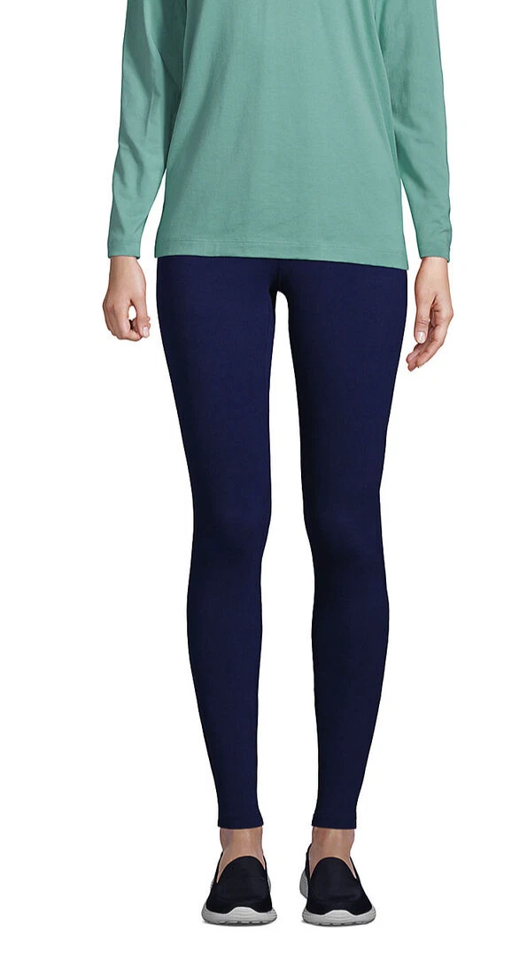 Lands End Starfish Mid Rise Knit Leggings Pant TRU NAVY PETITE