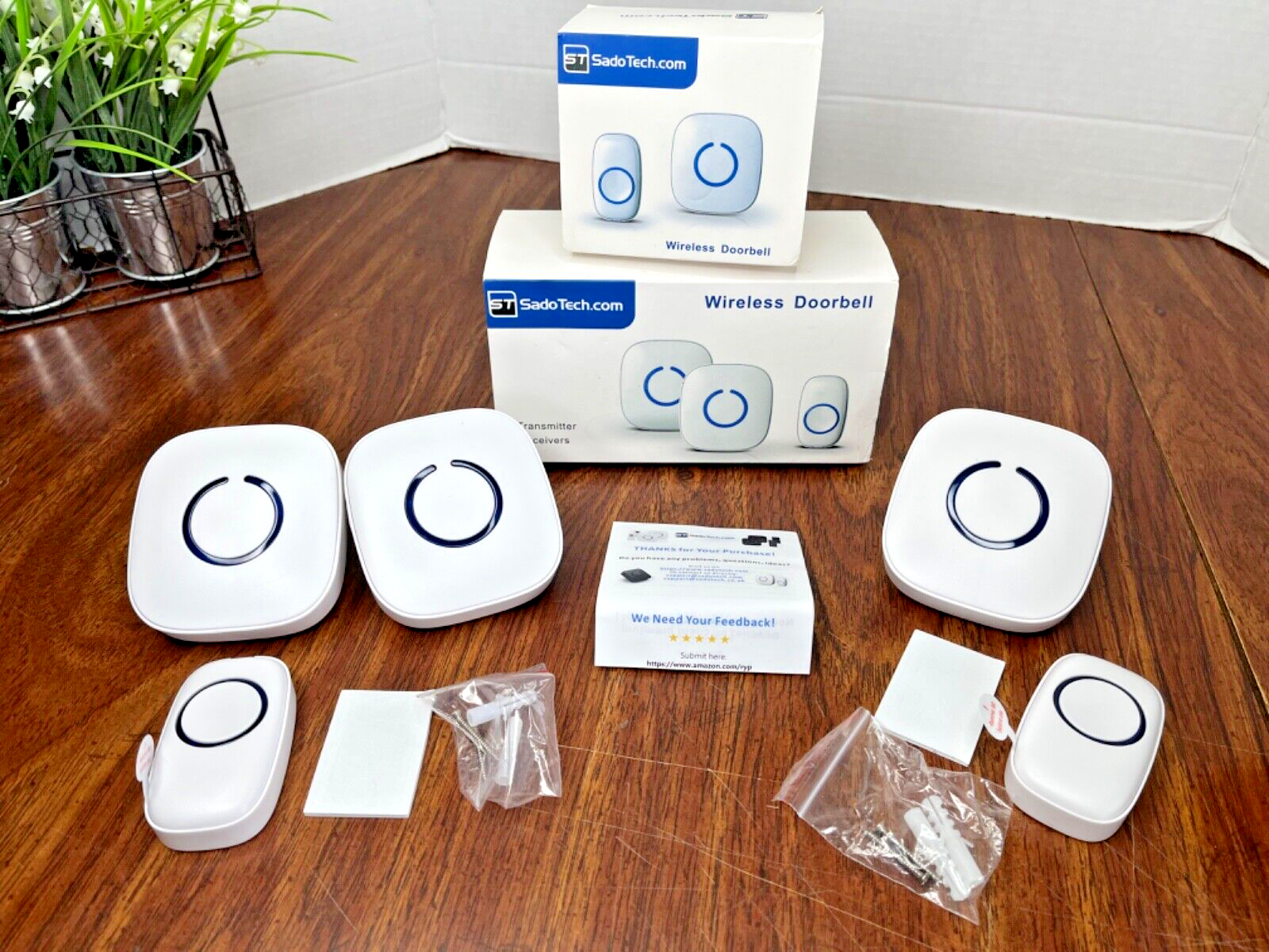 Wireless Doorbell Kit with Caregiver Call Button - 2 Transmitters & 3 Receivers-image