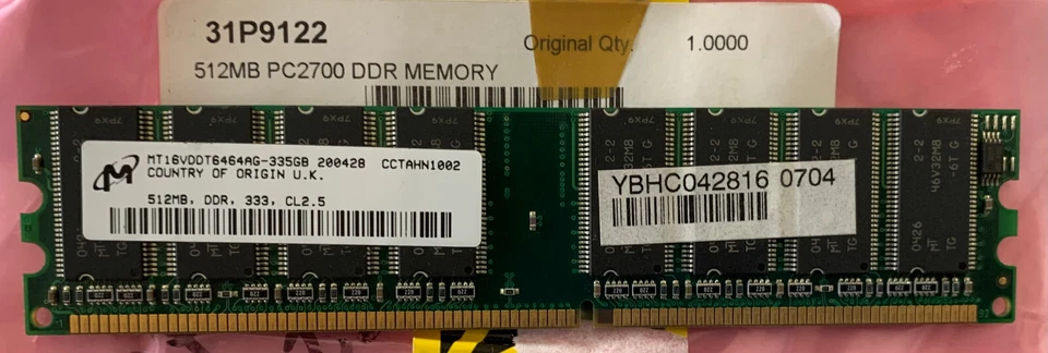 Micron MT16VDDT646AG-335GB 512MB DDR 333 - RAM Memory IBM PN: 31P9122 - Image 4 of 4