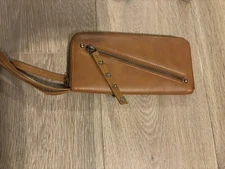 Free People Distressed Vegan Leather Wallet Tan 