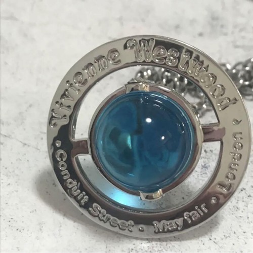 Vivienne Westwood Small Orb Necklace Silver Light Blue Chain 80cm Top 4.5 NO BOX - 第 3/6 張圖片