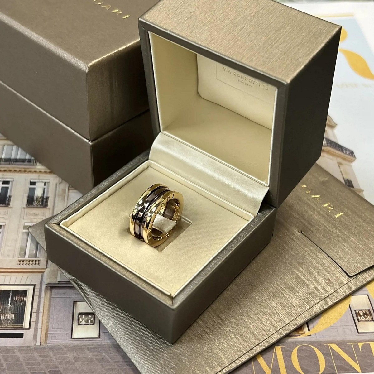 Bvlgari B.Zero1 Two Band Ring 18K Rose Gold And Ceramic Size Bvlgari B.Zero1 Two Band Ring 18K Rose Gold And Ceramic Size