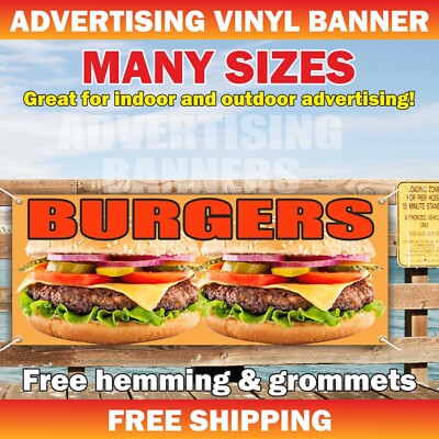 BURGERS Advertising Banner Vinyl Mesh Sign Cheesecake Food Restaurant Bar Cafe