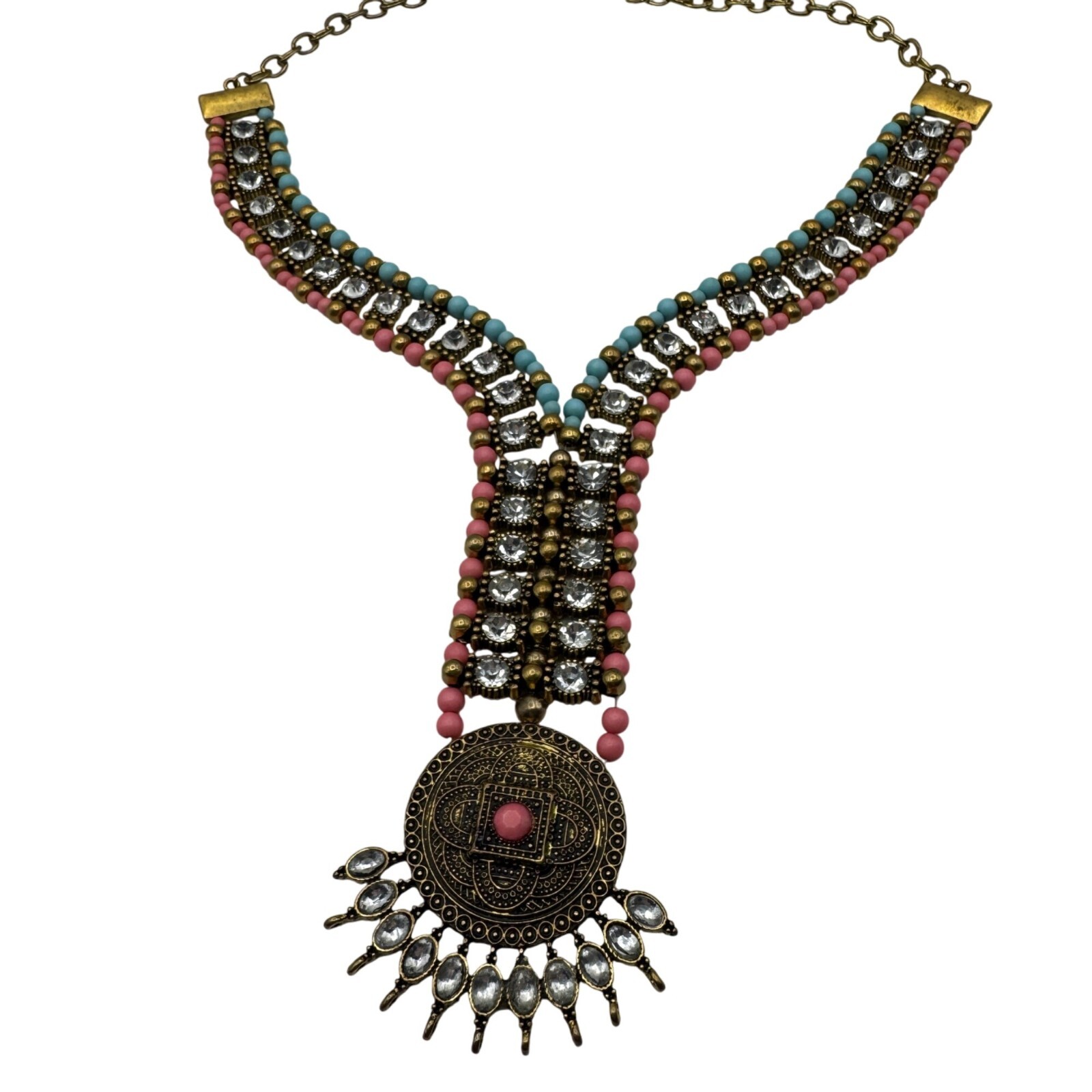Multicolor Beaded Statement Necklace With Gold-To… - image 3