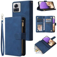 Motorola Moto X30 Pro Wallet Case Zipper Pocket Flip Card Wrist Strap Kickstand