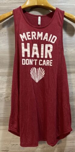 Mermaid Hair Don’t Care Tank Top Francesca’s Large Graphic Maroon Shirt L NWT
