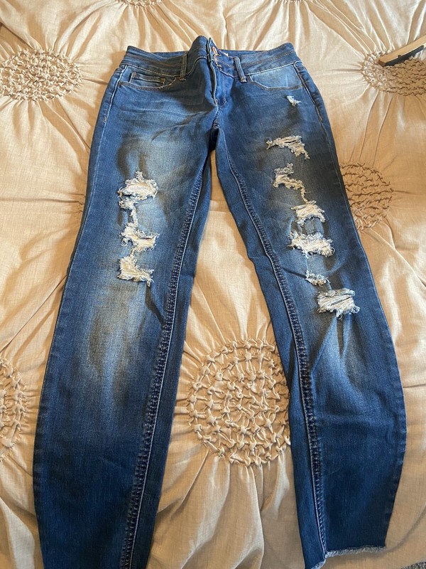 SO Girls Blue Jeans  With Sequins And Fringe Adjustsble Waist Size 12
