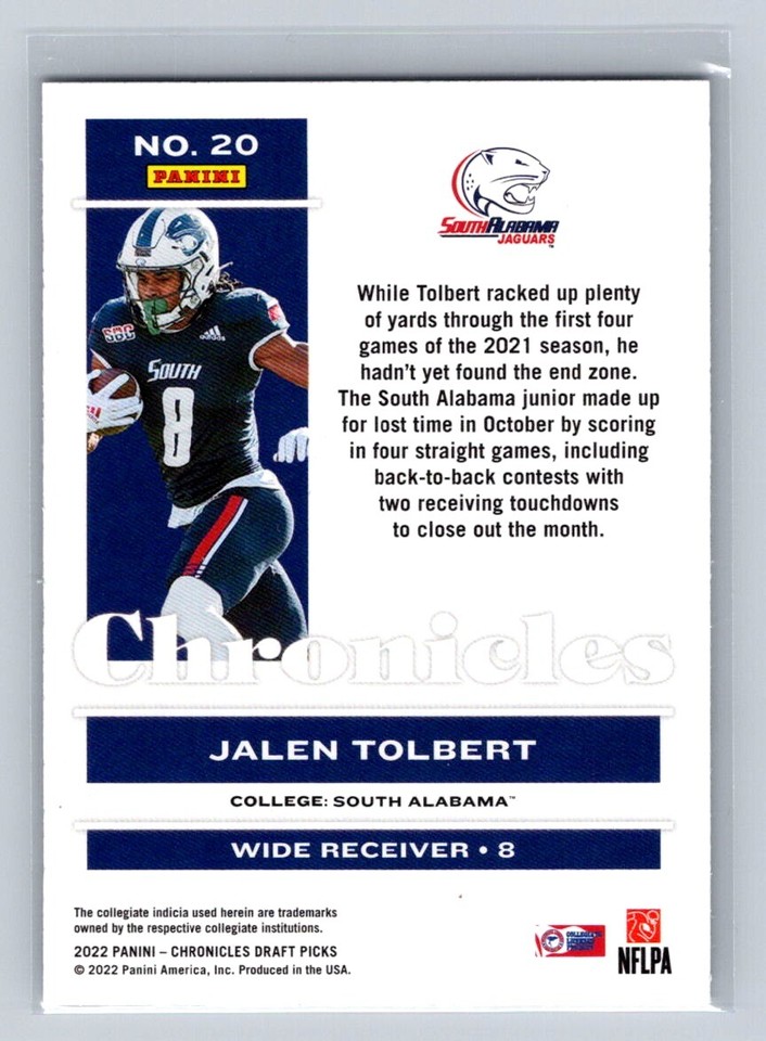 2022 Panini Chronicles Draft Picks 20 Jalen Tolbert South Alabama