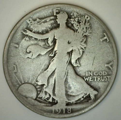 1918 D Walking Liberty Silver Half Dollar Coin 50c US Coin Very Good Fifty Cent