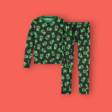 Minecraft Mojang Cuddl Duds Boys Warm XS 4-5 Long Sleeve Crew PJ Pant Set NWT