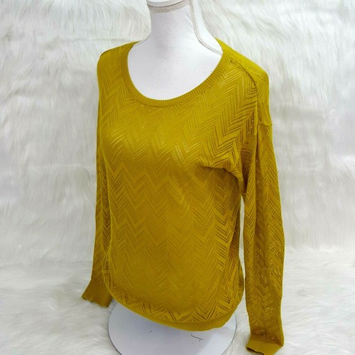 Ann Taylor Loft Sweater Womens Small Chartreuse Pointelle Knit Crew Office Work - Picture 6 of 16