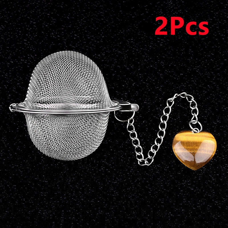 2Pcs Tiger Eye Gem Heart Stainless Steel Tea Filter Strainer Ball Infuser ETY369