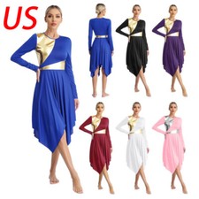 Womens Costumes Round Neck Dancewear Metallic Dress Asymmetrical Dance Lyrical