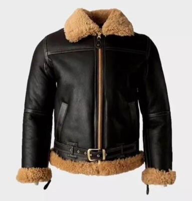 Men's B3 RAF Bomber Shearling Black Jacket USA Flight Jacket Real Sheep Leather