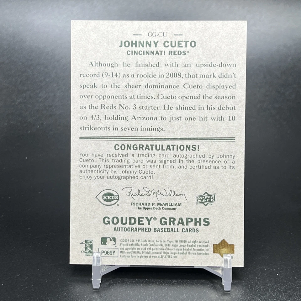 2009 Upper Deck Goudey Graphs Johnny Cueto Autograph Cincinnati Reds - Image 2 of 2