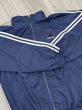 Vintage Adidas Jacket Youth X-Large Blue Hooded 3 Stripes Full Zip 90s