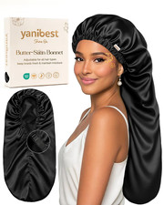 Satin Sleep Bonnet for Natural Hair - Extra Double Layer Long Adjustable Silk Ha