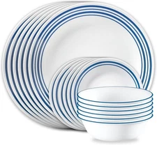 Corelle 18-Piece Classic Blue Circles Glass Dinnerware Set Service for 6