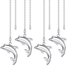 Inbagi 4 Pieces Dolphin Ceiling Fan Pull Chain Extender Silver Decorative Met...