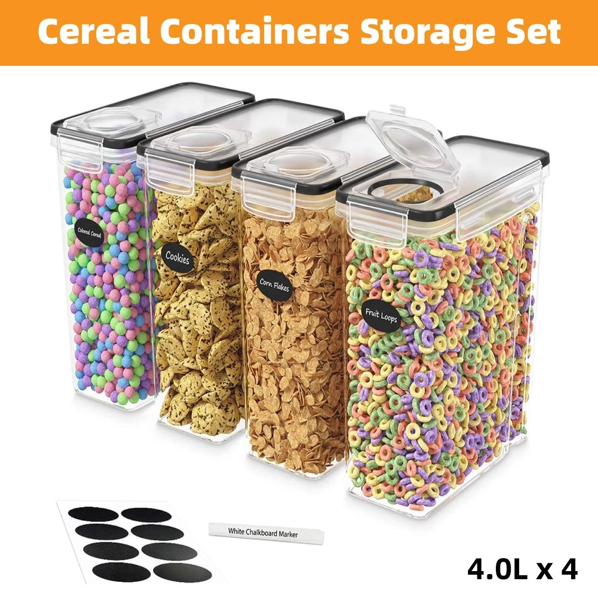 Food Storage Jar Set 4PCS Kitchen Grain Container Airtight Cereal Canister Box