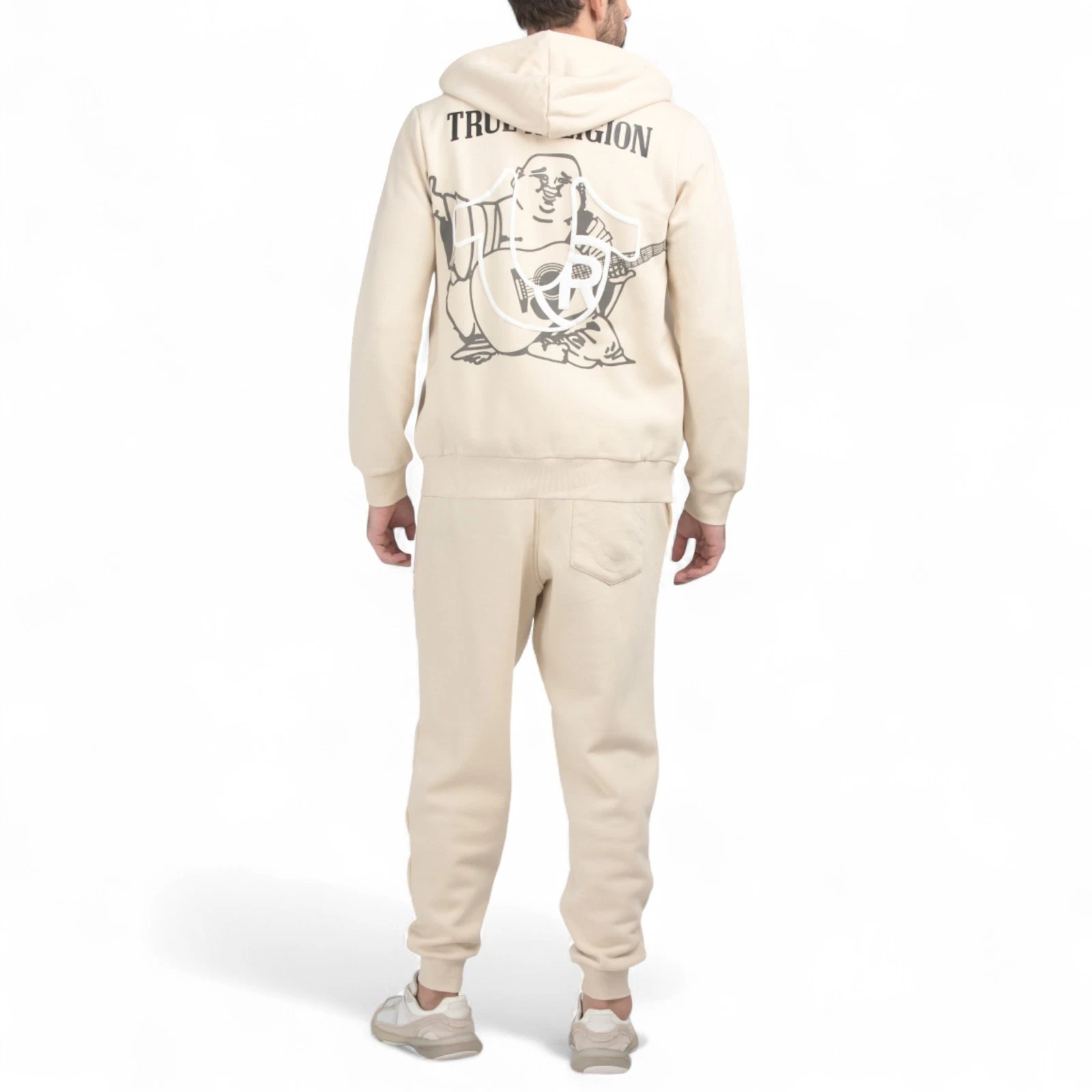 True Religion Men's Ivory Sweatsuit 2 Piece Matching Buddha Hoodie Joggers Set