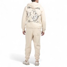 True Religion Men's Ivory Sweatsuit 2 Piece Matching Buddha Hoodie Joggers Set