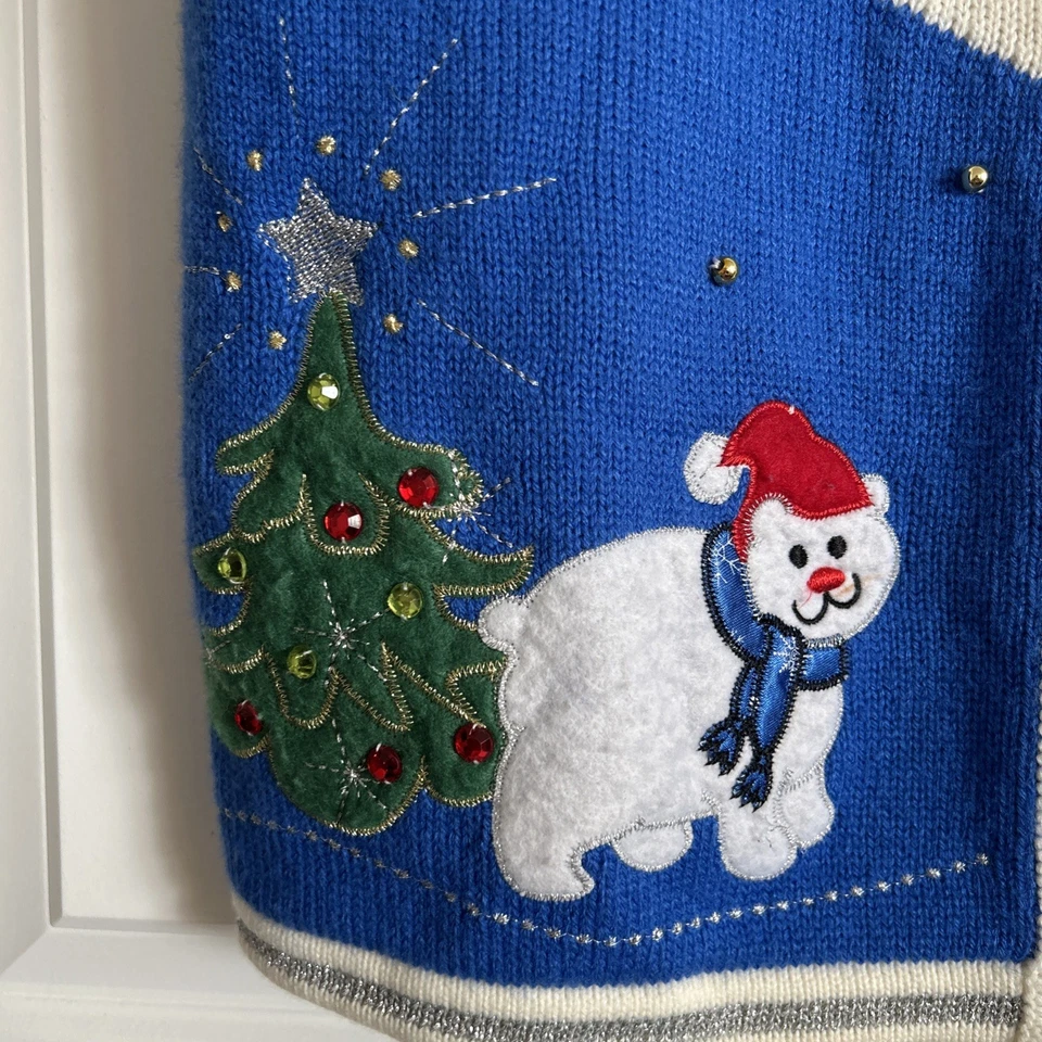 Chaleco Suéter BLANCO STAG Navidad Bordado Mujer Talla S Foto 3 de 4