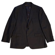 Pronto Uomo Platinum Blazer Charcoal Grey Brown Windowpane 100 Wool 48 Long