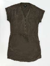 Paige Dress Womens XS Olive Green Tencel Shirt Dress Drawstring Raw Hem Pockets